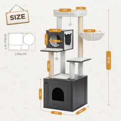 All-in-One Wooden Cat Tree with Litter Bo