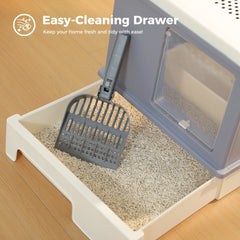 Enclosed Cat Litter Box with Lid & Scoop – Large Indoor Cat Toilet with Pull-Out Drawer, Top Exit Design & Anti-Tracking System