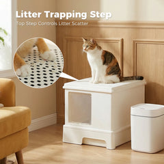 Enclosed Cat Litter Box with Lid & Scoop – Large Indoor Cat Toilet with Pull-Out Drawer, Top Exit Design & Anti-Tracking System