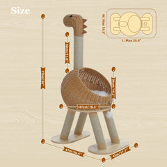 Dinosaur Cat Tree Tower with Sisal Scratching Post – Large Rattan Cat Condo with Wicker Bed, Removable Mat & Interactive Cat