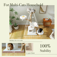 Modern Large Cat Tree Tower with Wicker Basket Bed & Sisal Scratching Post – Stylish Indoor Cat Condo & Activity Center