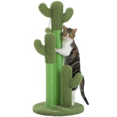 Cactus Cat Scratching Post – Tall Indoor Cat Scratcher with 3 Sisal Poles & Interactive Dangling Ball Toys