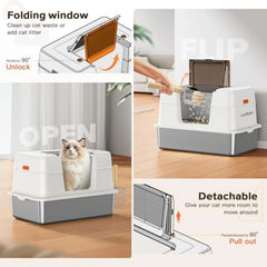 Premium Stainless Steel Enclosed Cat Litter Box – Large, Odor-Free & Easy Clean