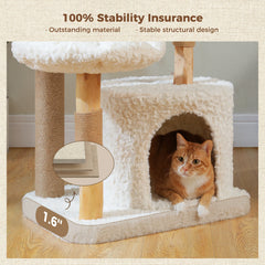 Modern Solid Wood Cat Tree Tower – Luxury Indoor Cat Condo with Cozy Hammock, Flower Bed, Scratching Post & Interactive Cat Toys