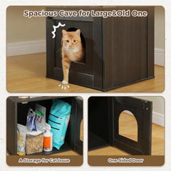 All-in-One Wooden Cat Tree with Litter Bo