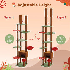 Floor-to-Ceiling Cat Tree Tower – Adjustable Height with Cozy Condo, Hammock & Scratching Posts, Tall Activity Center (Brown)
