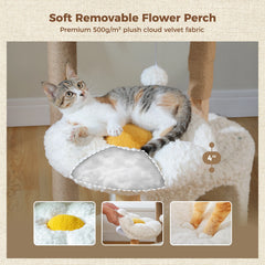 Modern Solid Wood Cat Tree Tower – Luxury Indoor Cat Condo with Cozy Hammock, Flower Bed, Scratching Post & Interactive Cat Toys