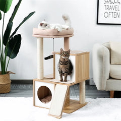 130CM Large Wooden Cat Tree – Double Condos, Hammock & Sisal Posts