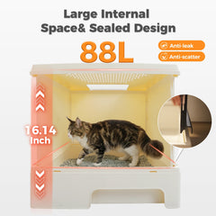 Enclosed Cat Litter Box with Lid & Scoop – Large Indoor Cat Toilet with Pull-Out Drawer, Top Exit Design & Anti-Tracking System