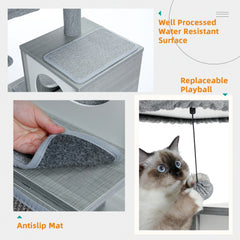 130CM Large Wooden Cat Tree – Double Condos, Hammock & Sisal Posts