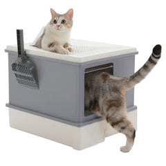 Enclosed Cat Litter Box with Lid & Scoop – Large Indoor Cat Toilet with Pull-Out Drawer, Top Exit Design & Anti-Tracking System