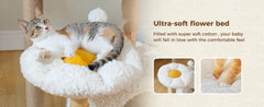 Modern Solid Wood Cat Tree Tower – Luxury Indoor Cat Condo with Cozy Hammock, Flower Bed, Scratching Post & Interactive Cat Toys