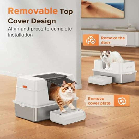 Premium Stainless Steel Enclosed Cat Litter Box – Large, Odor-Free & Easy Clean