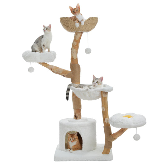 Modern Large Cat Tree Tower with Wicker Basket Bed & Sisal Scratching Post – Stylish Indoor Cat Condo & Activity Center
