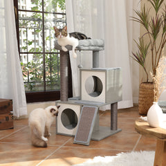 130CM Large Wooden Cat Tree – Double Condos, Hammock & Sisal Posts