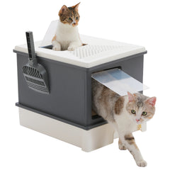 Enclosed Cat Litter Box with Lid & Scoop – Large Indoor Cat Toilet with Pull-Out Drawer, Top Exit Design & Anti-Tracking System
