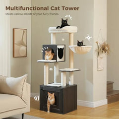 All-in-One Wooden Cat Tree with Litter Bo