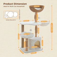 Modern Solid Wood Cat Tree Tower – Luxury Indoor Cat Condo with Cozy Hammock, Flower Bed, Scratching Post & Interactive Cat Toys