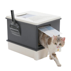 Enclosed Cat Litter Box with Lid & Scoop – Large Indoor Cat Toilet with Pull-Out Drawer, Top Exit Design & Anti-Tracking System