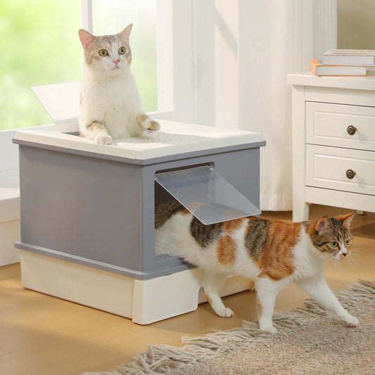 Enclosed Cat Litter Box with Lid & Scoop – Large Indoor Cat Toilet with Pull-Out Drawer, Top Exit Design & Anti-Tracking System