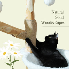 Modern Large Cat Tree Tower with Wicker Basket Bed & Sisal Scratching Post – Stylish Indoor Cat Condo & Activity Center