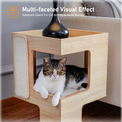 Modern Wooden Cat Condo House with Removable Soft Mats – Cat Tree Tower with Scratching Pad, Cozy Bed & Interactive Kitten Toys