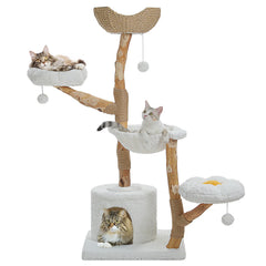 Modern Large Cat Tree Tower with Wicker Basket Bed & Sisal Scratching Post – Stylish Indoor Cat Condo & Activity Center