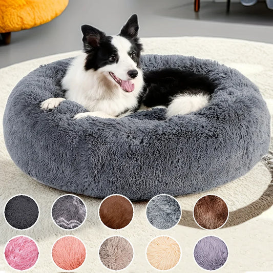 Plush Round Pet Bed – Warm & Soft for Dogs & Cats