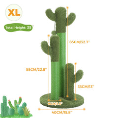 Cactus Cat Scratching Post – Tall Indoor Cat Scratcher with 3 Sisal Poles & Interactive Dangling Ball Toys