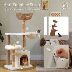 Modern Solid Wood Cat Tree Tower – Luxury Indoor Cat Condo with Cozy Hammock, Flower Bed, Scratching Post & Interactive Cat Toys