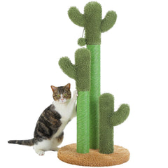 Cactus Cat Scratching Post – Tall Indoor Cat Scratcher with 3 Sisal Poles & Interactive Dangling Ball Toys