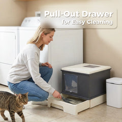 Enclosed Cat Litter Box with Lid & Scoop – Large Indoor Cat Toilet with Pull-Out Drawer, Top Exit Design & Anti-Tracking System
