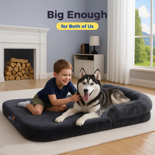 Foldable Plush Dog Bed Sofa for Large Dogs – Washable Pet Couch with Non-Slip Bottom, Cozy Comfort for Adults & Kids