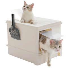 Enclosed Cat Litter Box with Lid & Scoop – Large Indoor Cat Toilet with Pull-Out Drawer, Top Exit Design & Anti-Tracking System