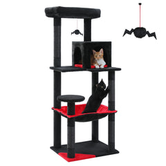 Cat Tree Tower with Hammock, Scratching Posts & Toy Mice – Gray, Beige, Dark Gray, Black