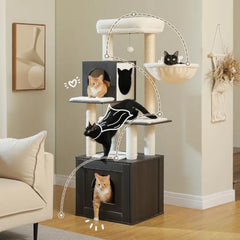 All-in-One Wooden Cat Tree with Litter Bo
