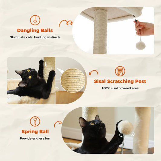 Modern Multi-Level Wooden Cat Tree – Cozy Condo, Hammock & Sisal Scratching Posts for Indoor Cats