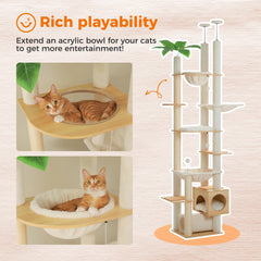 Floor-to-Ceiling Adjustable Wooden Cat Tree Tower with Hammock & Condo – Heavy-Duty Sisal Scratching Posts