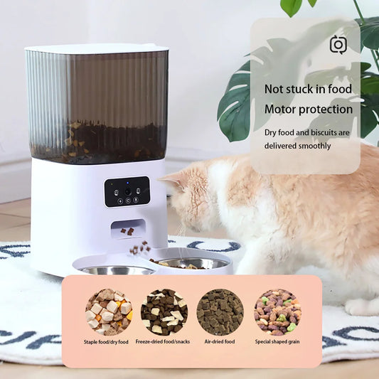 Smart Automatic Pet Feeder with Camera – WiFi Dog & Cat Food Dispenser with Timer & Stainless Steel Bowl