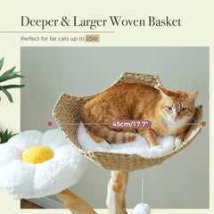 Modern Large Cat Tree Tower with Wicker Basket Bed & Sisal Scratching Post – Stylish Indoor Cat Condo & Activity Center