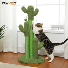 Cactus Cat Scratching Post – Tall Indoor Cat Scratcher with 3 Sisal Poles & Interactive Dangling Ball Toys